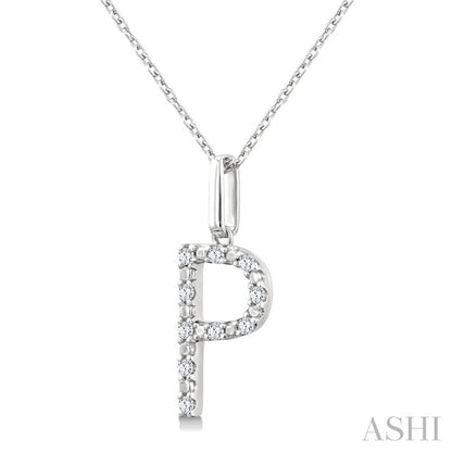 Silver Block 'P' Initial Diamond Pendant
