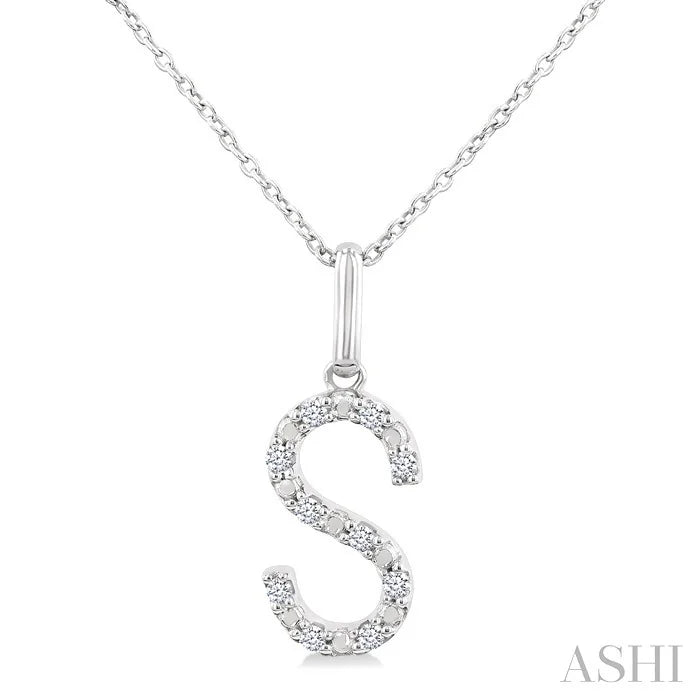 Silver Block 'S' Initial Diamond Pendant
