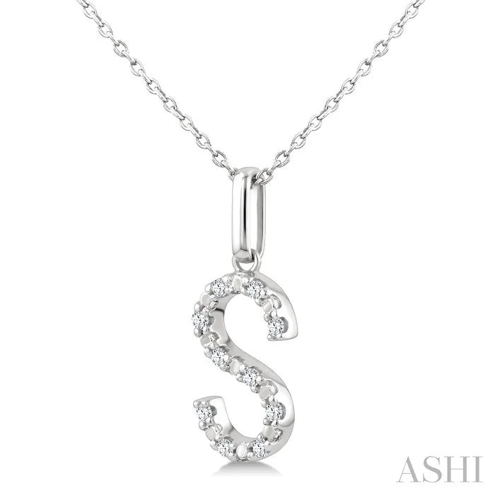 Silver Block 'S' Initial Diamond Pendant