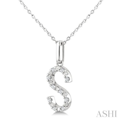 Silver Block 'S' Initial Diamond Pendant