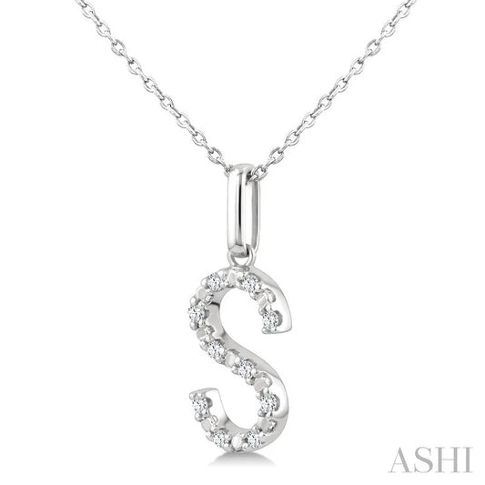 Silver Block 'S' Initial Diamond Pendant