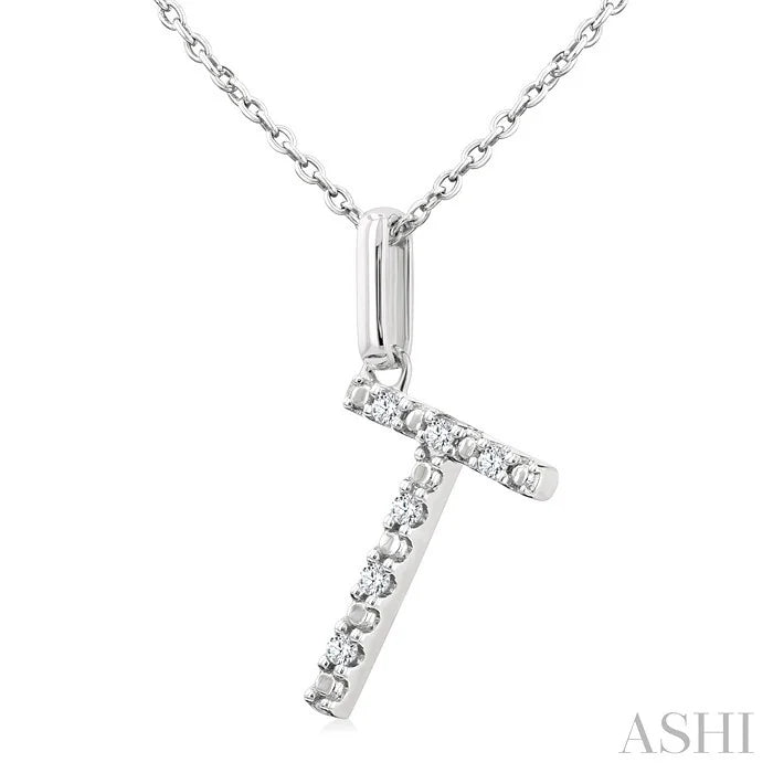 Silver Block 'T' Initial Diamond Pendant