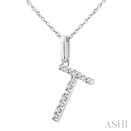 Silver Block 'T' Initial Diamond Pendant