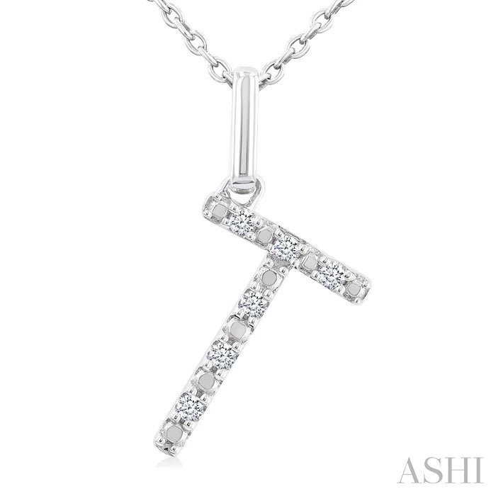 Silver Block 'T' Initial Diamond Pendant
