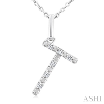 Silver Block 'T' Initial Diamond Pendant