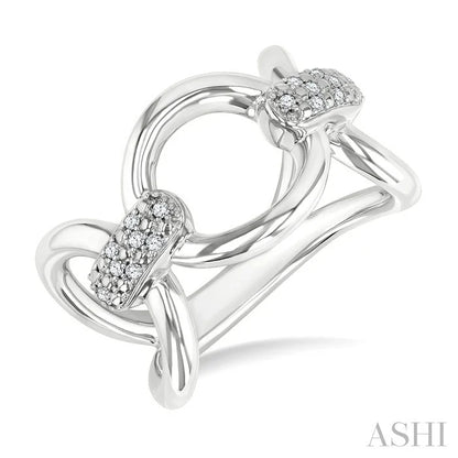Silver Bold Oval Shape Link Diamond Ring