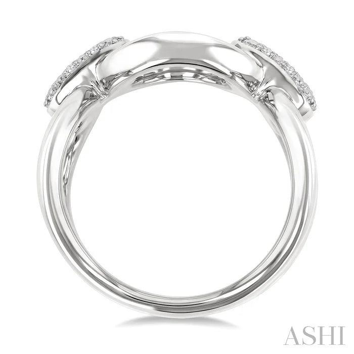 Silver Bold Oval Shape Link Diamond Ring