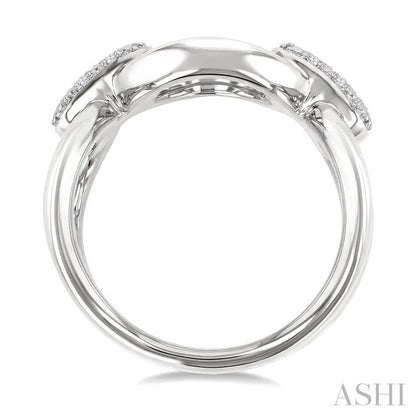 Silver Bold Oval Shape Link Diamond Ring