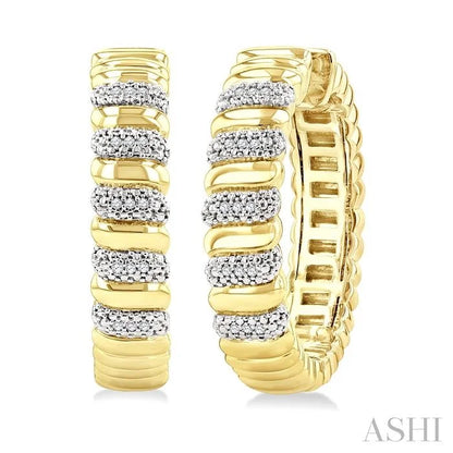 Gold Vermeil Bold Ribbed Diamond Fashion Hoop Earrings