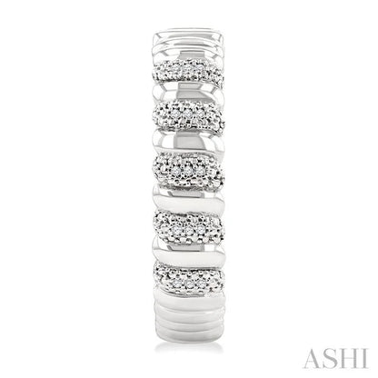 Silver Bold Ribbed Diamond Hoop Fashion Earrings