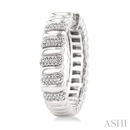 Silver Bold Ribbed Diamond Hoop Fashion Earrings