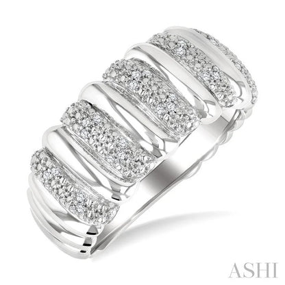 Silver Bold Ribbed Diamond Wide Band