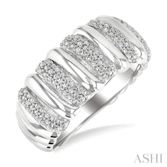 Silver Bold Ribbed Diamond Wide Band