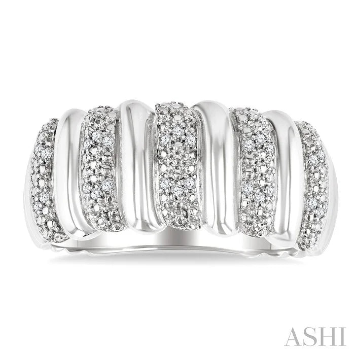 Silver Bold Ribbed Diamond Wide Band