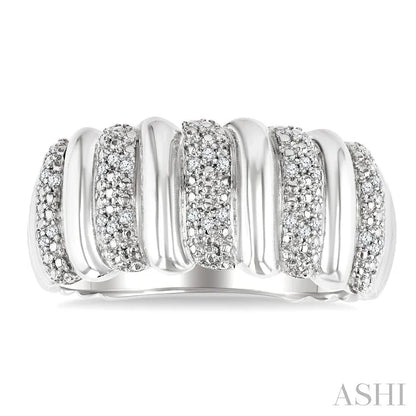 Silver Bold Ribbed Diamond Wide Band