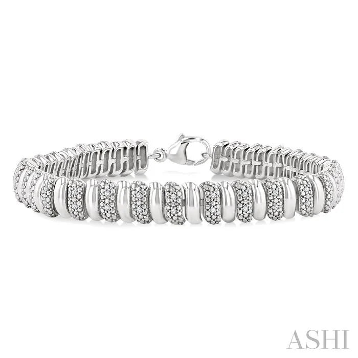 Silver Bold Ribbed Diamond Fashion Bracelet