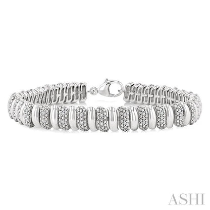 Silver Bold Ribbed Diamond Fashion Bracelet