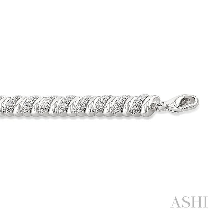 Silver Bold Ribbed Diamond Fashion Bracelet