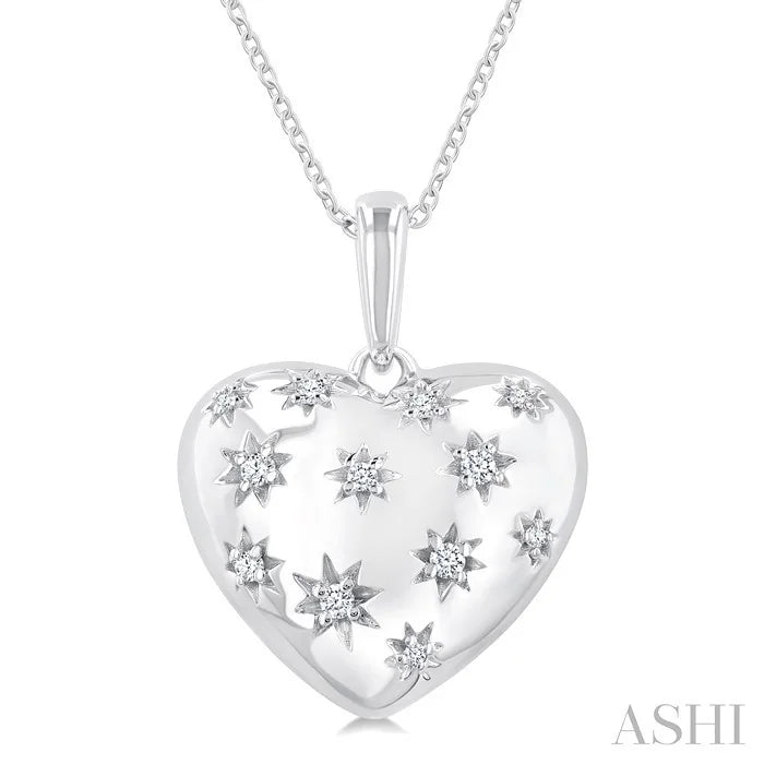 Silver Bold Puffed Heart Shape Diamond Pendant