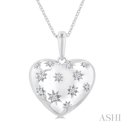 Silver Bold Puffed Heart Shape Diamond Pendant