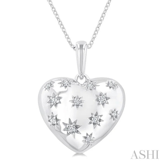 Silver Bold Puffed Heart Shape Diamond Pendant