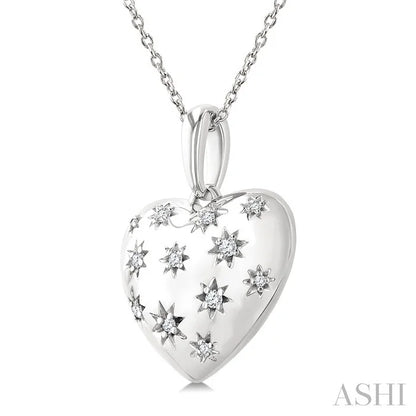 Silver Bold Puffed Heart Shape Diamond Pendant