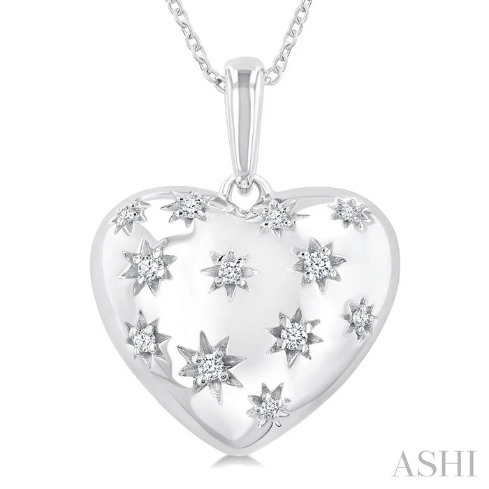 Silver Bold Puffed Heart Shape Diamond Pendant