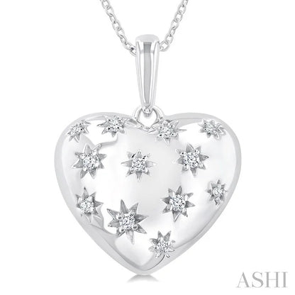 Silver Bold Puffed Heart Shape Diamond Pendant