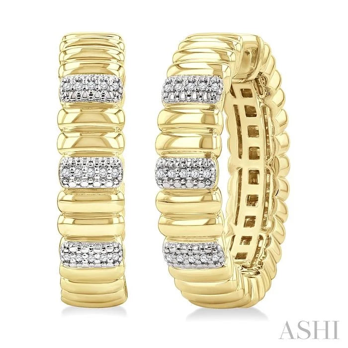 Gold Vermeil Bold Ribbed Diamond Fashion Hoop Earrings