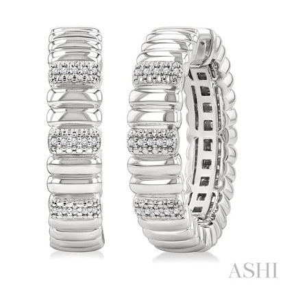 Silver Bold Ribbed Diamond Hoop Earrings
