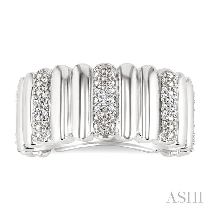 Silver Bold Ribbed Diamond Wide Band