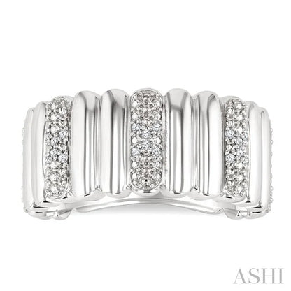 Silver Bold Ribbed Diamond Wide Band