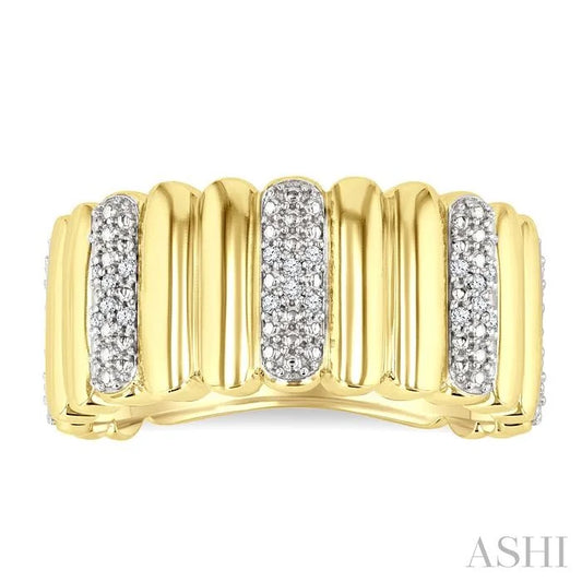 Gold Vermeil Bold Ribbed Diamond Wide Band