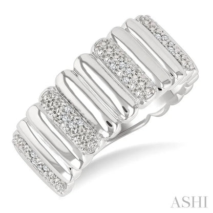 Silver Bold Ribbed Diamond Wide Band