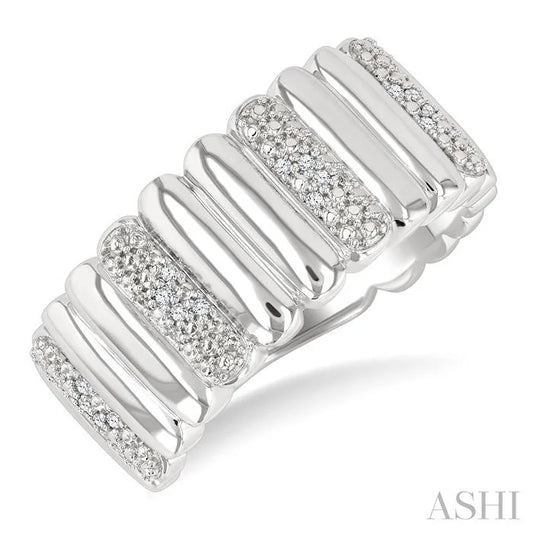 Silver Bold Ribbed Diamond Wide Band