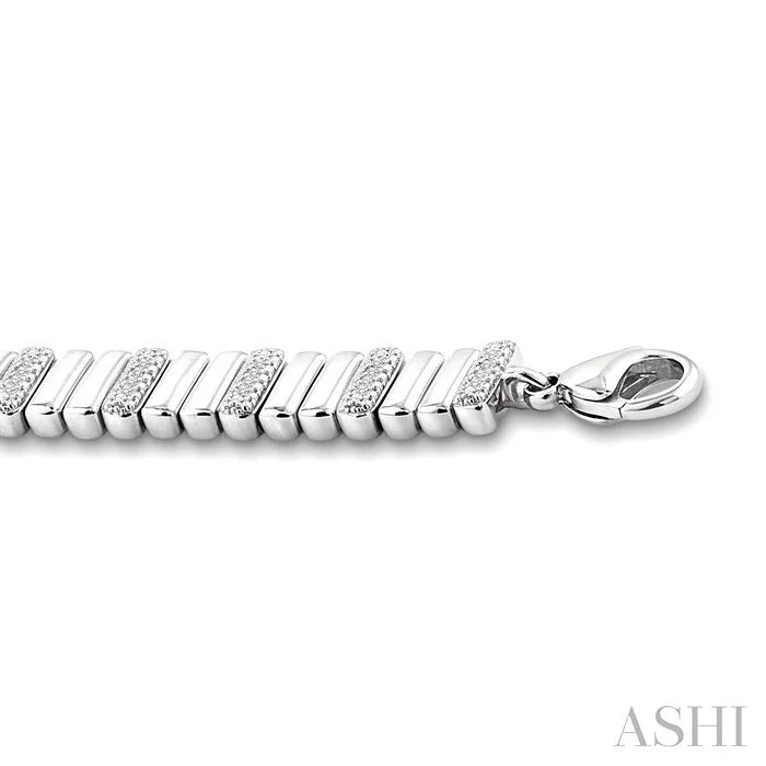 Silver Bold Ribbed Diamond Fashion Bracelet