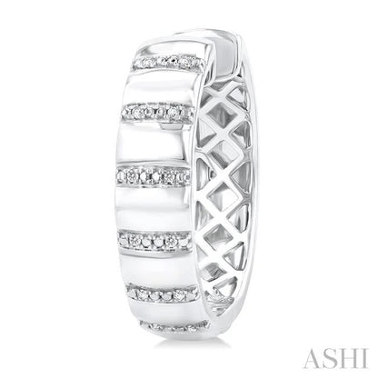Silver Bold Ribbed Diamond Fashion Hoop Earrings