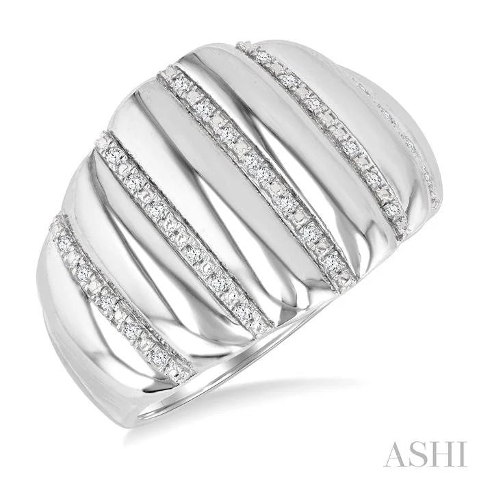 Silver Bold Ribbed Diamond Fashion Wide Band