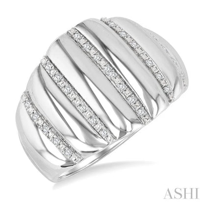 Silver Bold Ribbed Diamond Fashion Wide Band