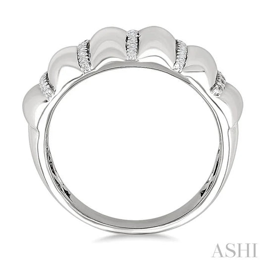 Silver Bold Ribbed Diamond Fashion Wide Band