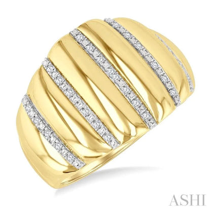 Gold Vermeil Bold Ribbed Diamond Fashion Wide Band