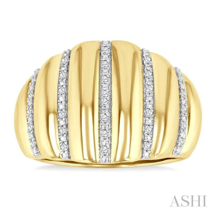 Gold Vermeil Bold Ribbed Diamond Fashion Wide Band