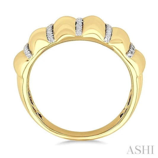 Gold Vermeil Bold Ribbed Diamond Fashion Wide Band