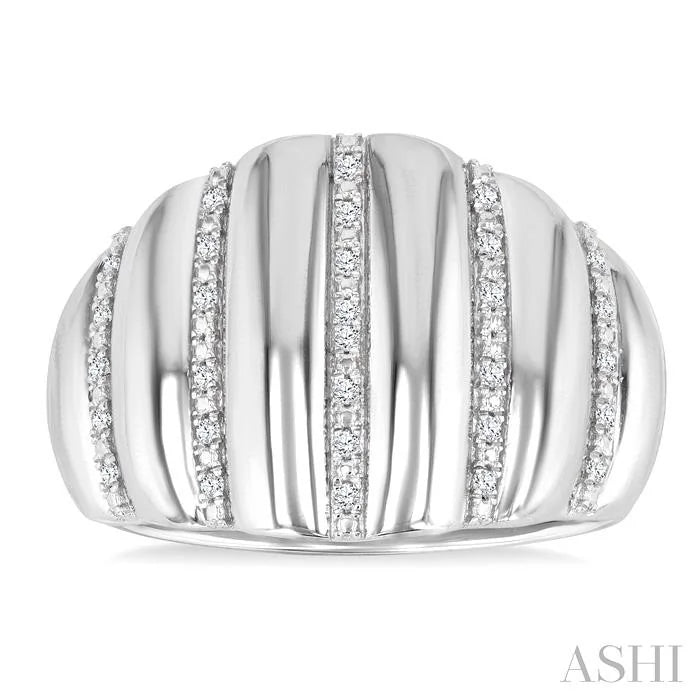 Silver Bold Ribbed Diamond Fashion Wide Band