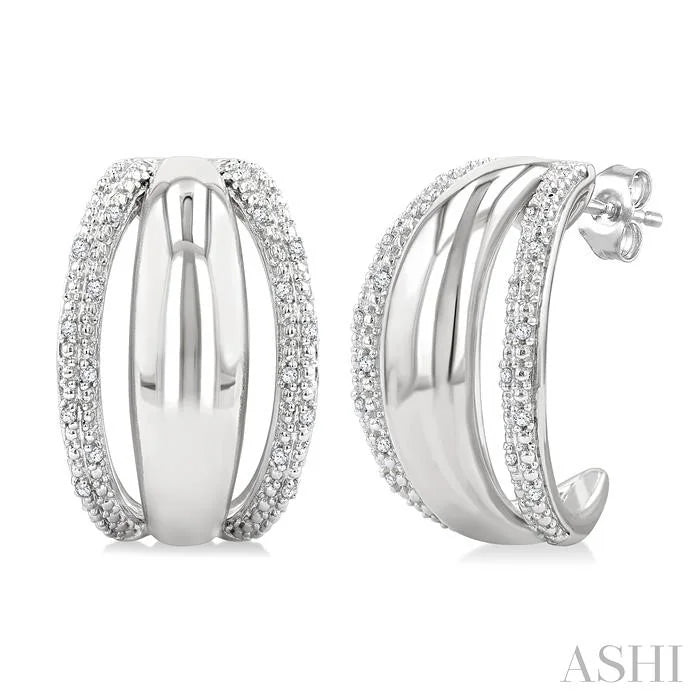 Silver Bold Diamond Half Hoop Earrings
