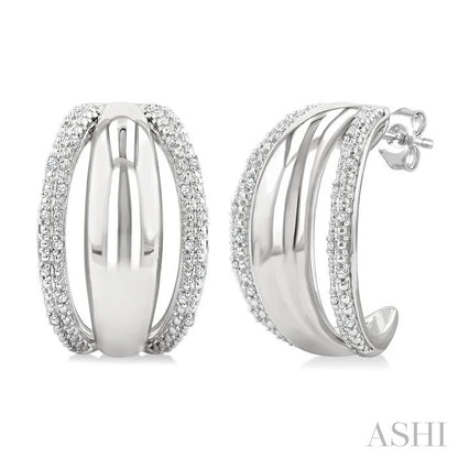Silver Bold Diamond Half Hoop Earrings