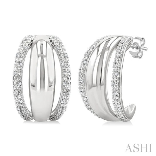 Silver Bold Diamond Half Hoop Earrings