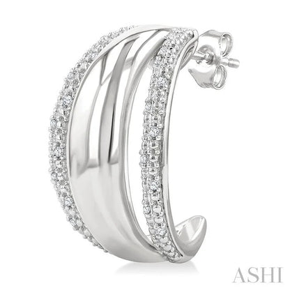 Silver Bold Diamond Half Hoop Earrings