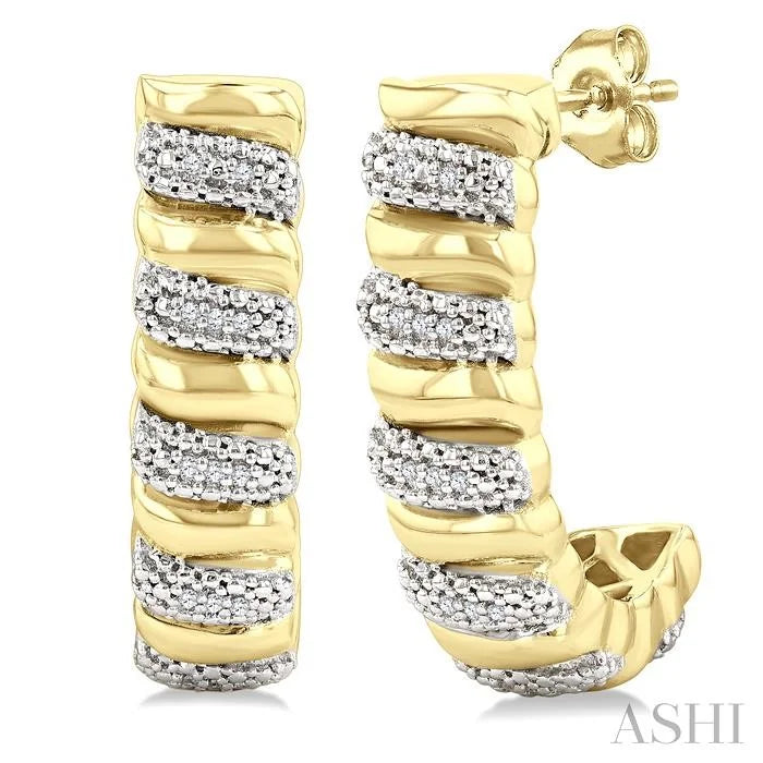 Gold Vermeil Bold Ribbed Diamond Half Hoop Earrings