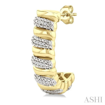 Gold Vermeil Bold Ribbed Diamond Half Hoop Earrings